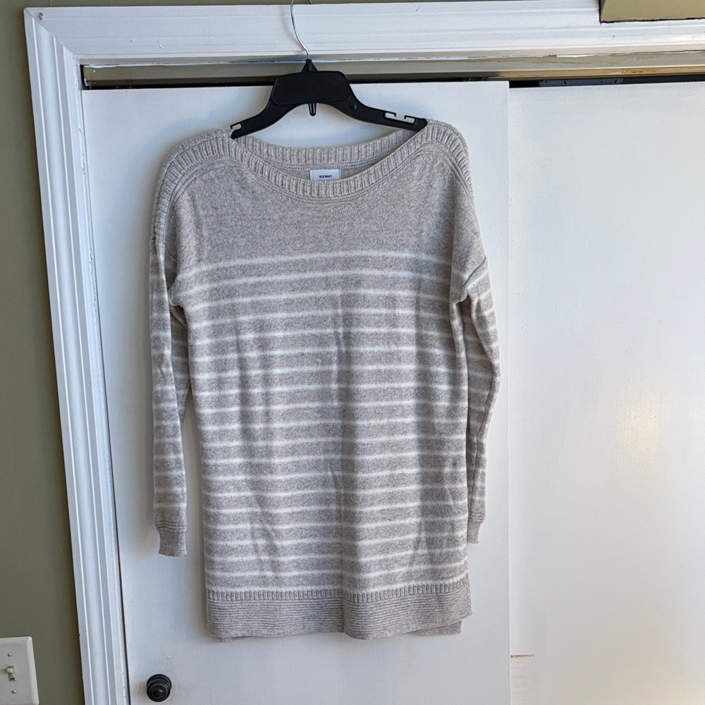 Women's Beige Striped Tunic Sweater
